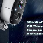 Wireless outdoor security camera mounted on a home exterior wall