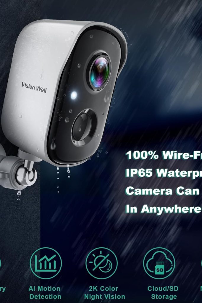 Wireless outdoor security camera mounted on a home exterior wall