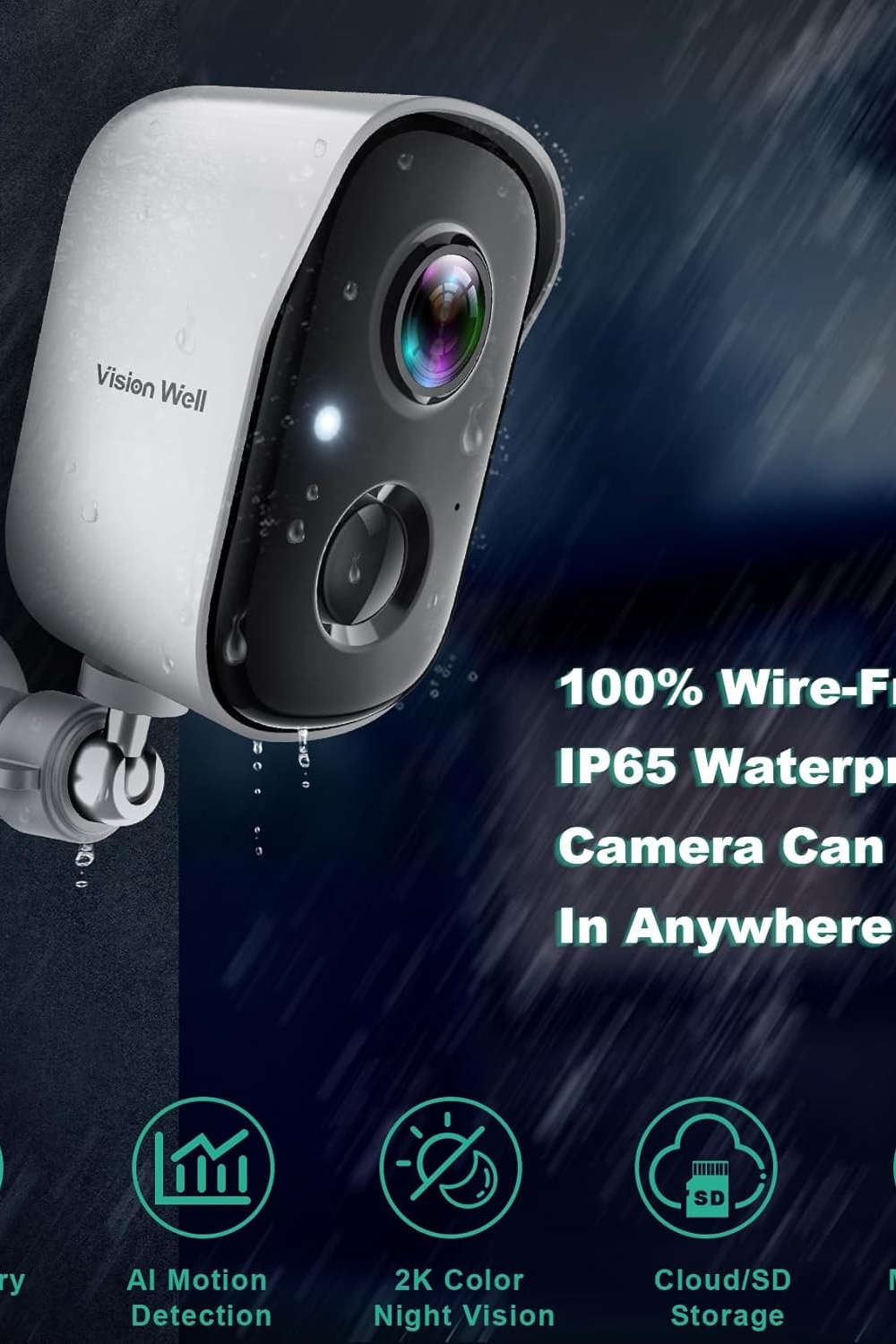 Wireless outdoor security camera mounted on a home exterior wall
