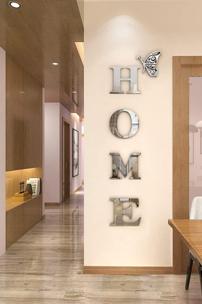 "silver acrylic mirror wall stickers letter signs home decor 47.2 x 15.3 in"