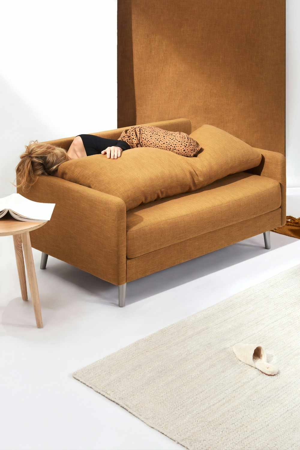 “Modular sofa rearranged for flexible seating in a small living room”