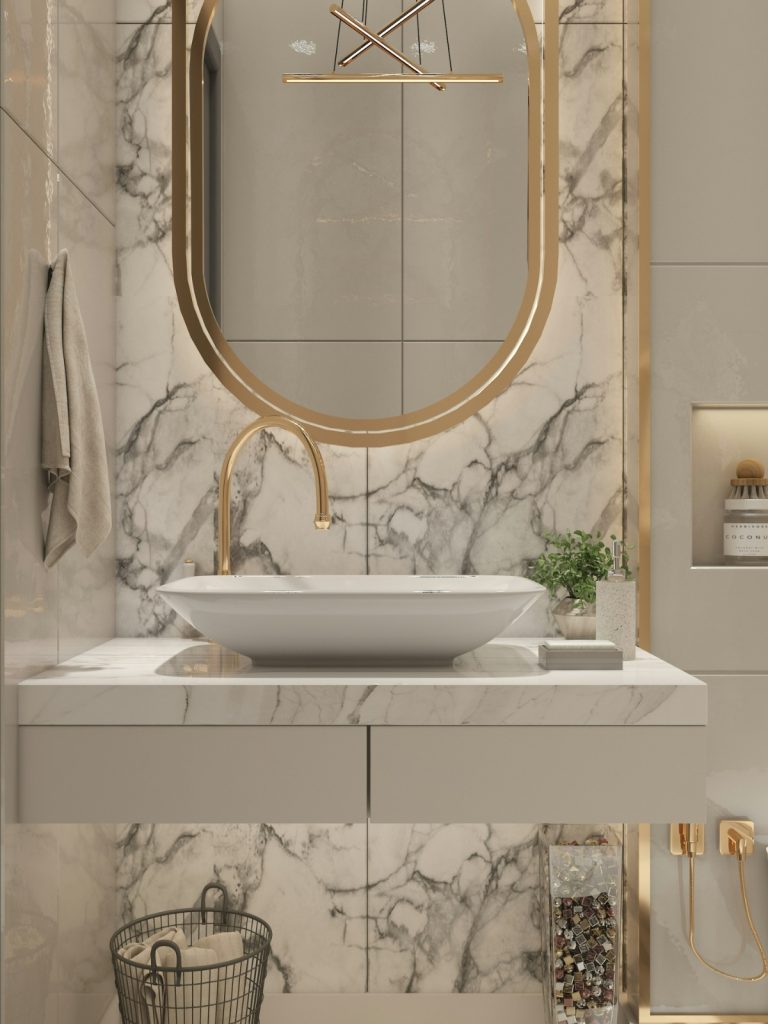 Modern minimalist bathroom with LED mirror and freestanding soaking tub, 2025 décor style