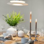 Modern rectangular wooden dining table in spacious dining room