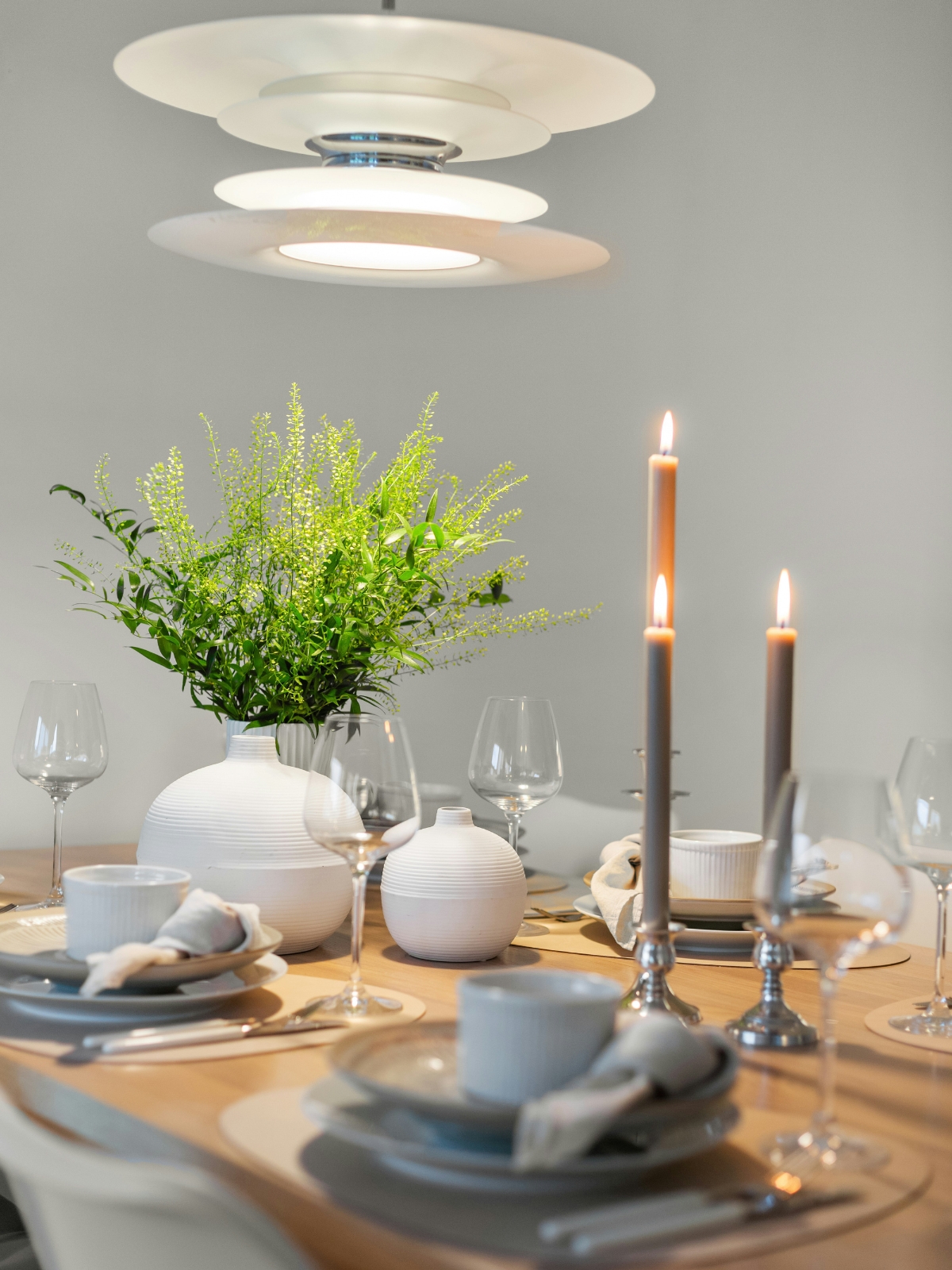Modern rectangular wooden dining table in spacious dining room