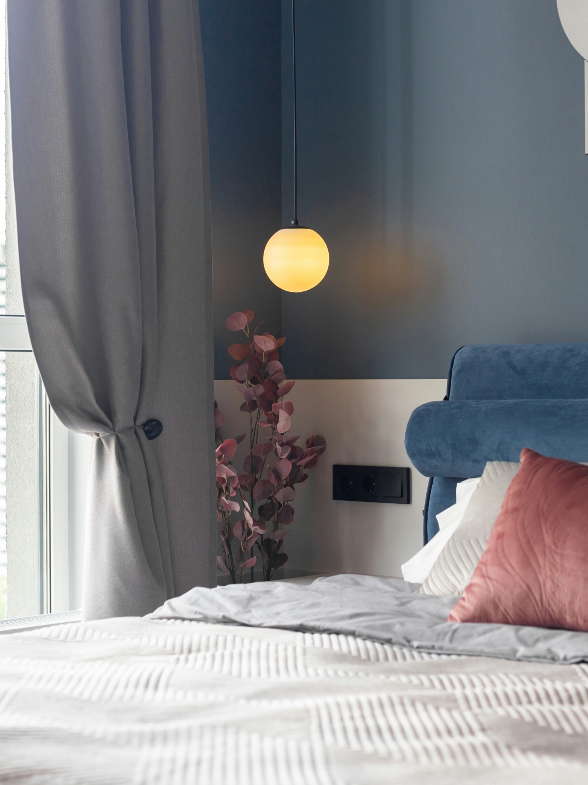Calm bedroom atmosphere created with soft warm lighting and LED lamps