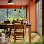 Warm wood kitchen shelves with natural textures and earthy décor elements