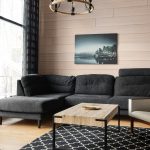 Stylish small living room with multi-functional furniture and LED lighting