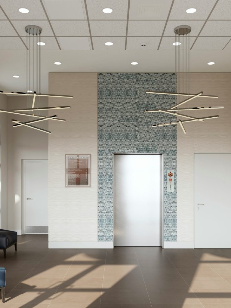 Modern floating ceiling with LED lights in a living room 2025