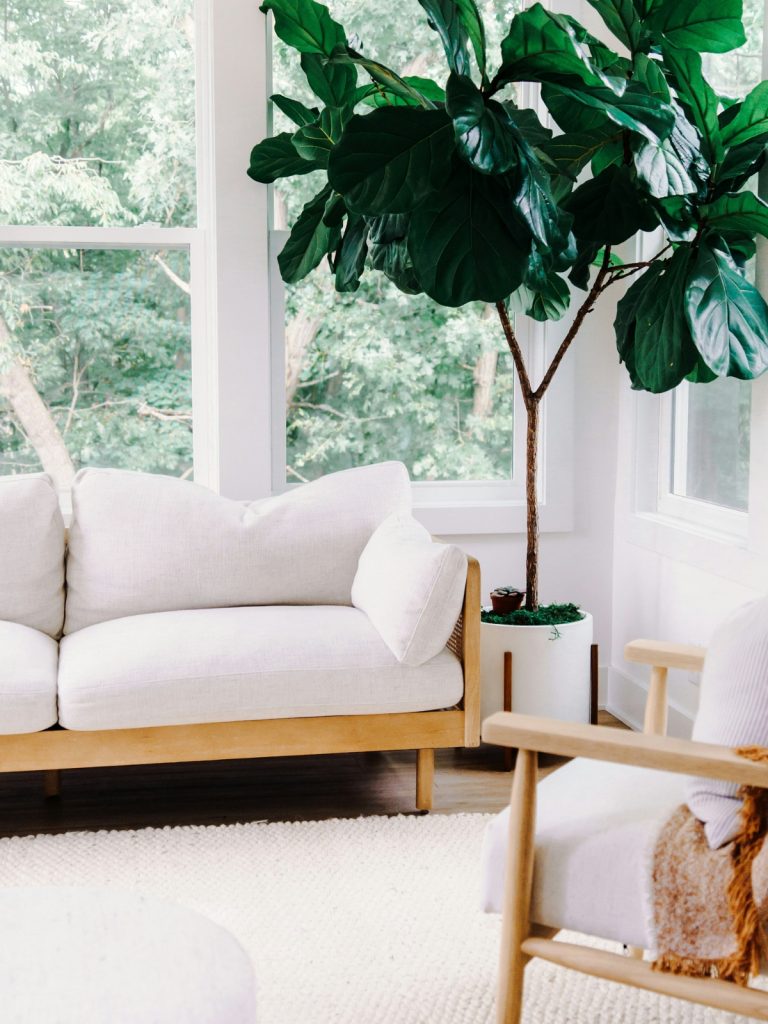 Spring living room with pastel home décor accents