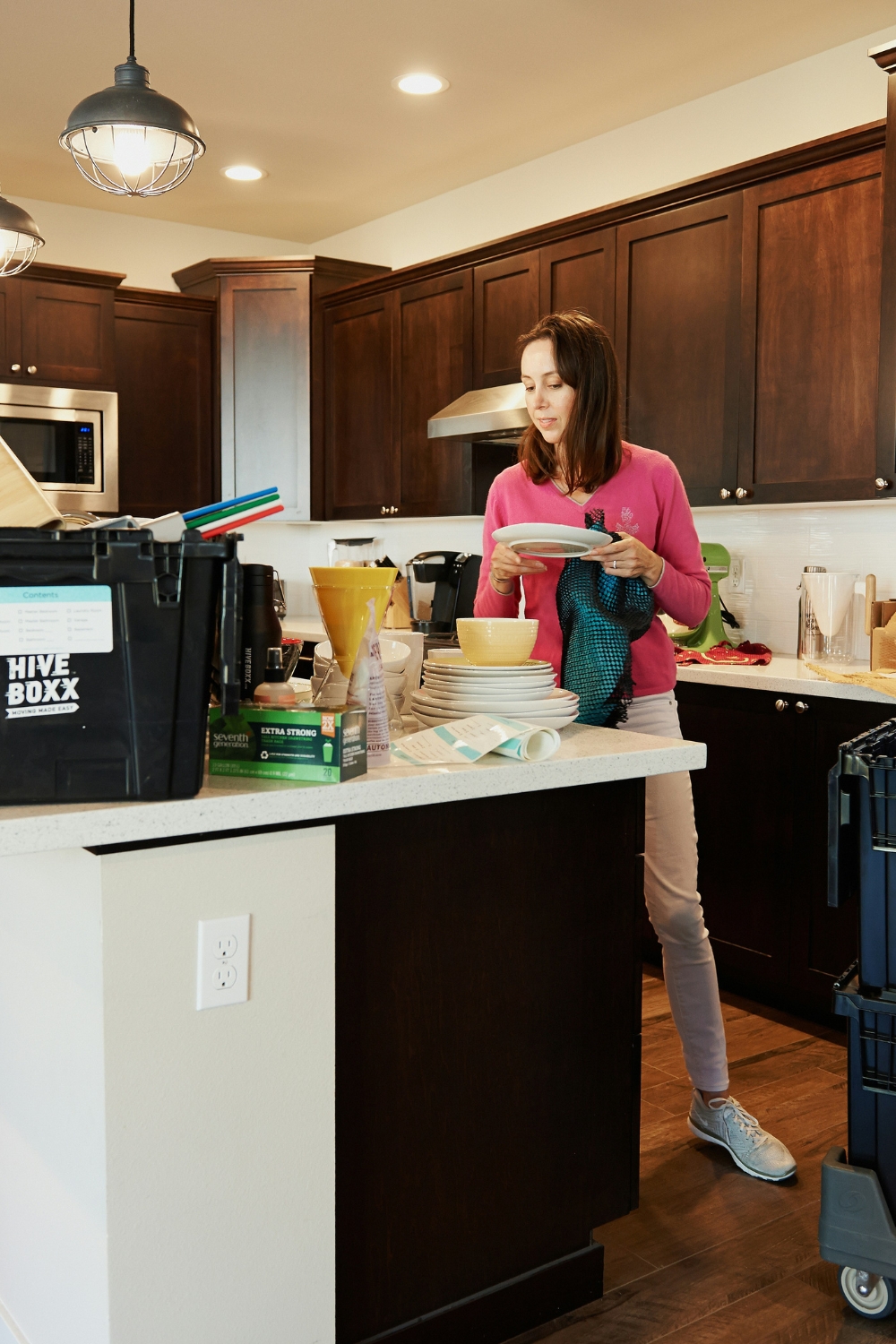 Kitchen counter before and after decluttering with organized appliances