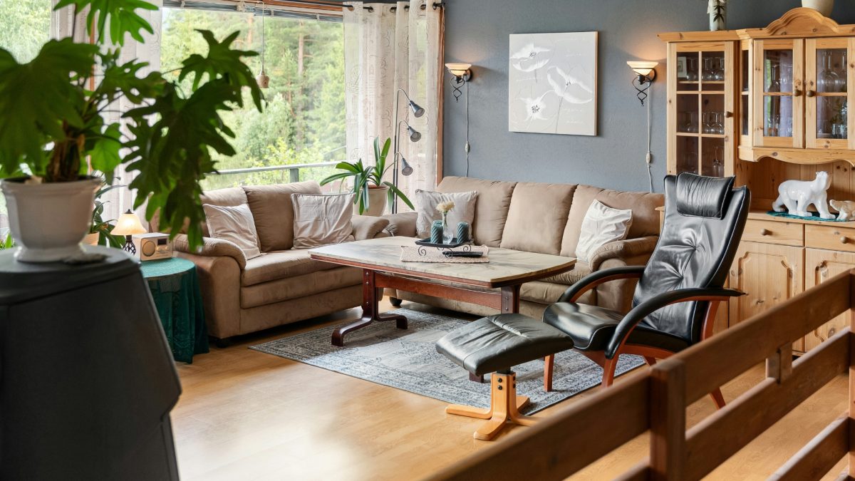 Living room furniture placement showing proper spacing and flow