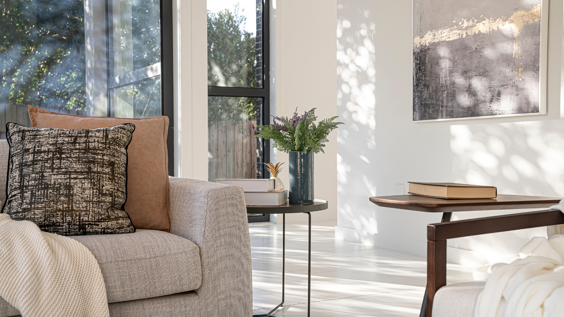 Balanced living room layout with well-placed furniture and cohesive decor for flow and comfort.