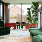 Large area rug defining a living space in an open-plan home