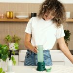 Clean and organized kitchen counter with minimal appliances and decor
