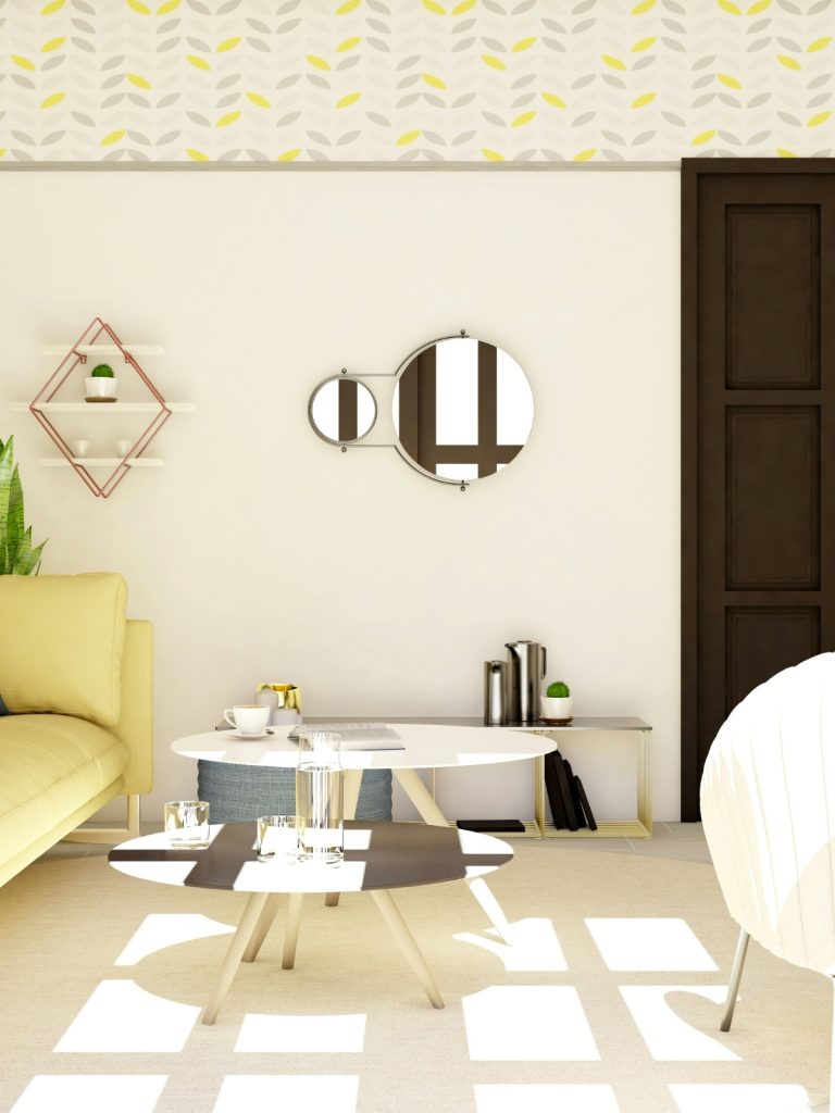 Monochrome living room styled with layered textures, warm lighting, and modern decor elements adding personality and depth