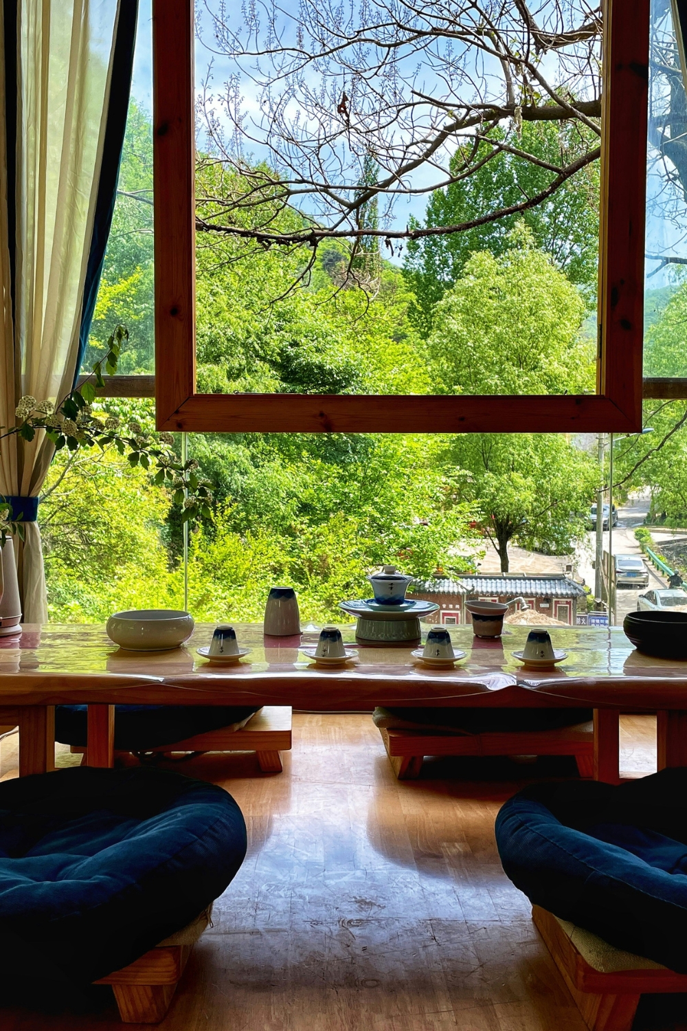 Living room designed with soft neutral shades creating a calm and serene atmosphere
