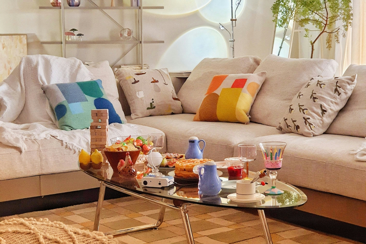 Correct rug placement anchoring furniture in a living room