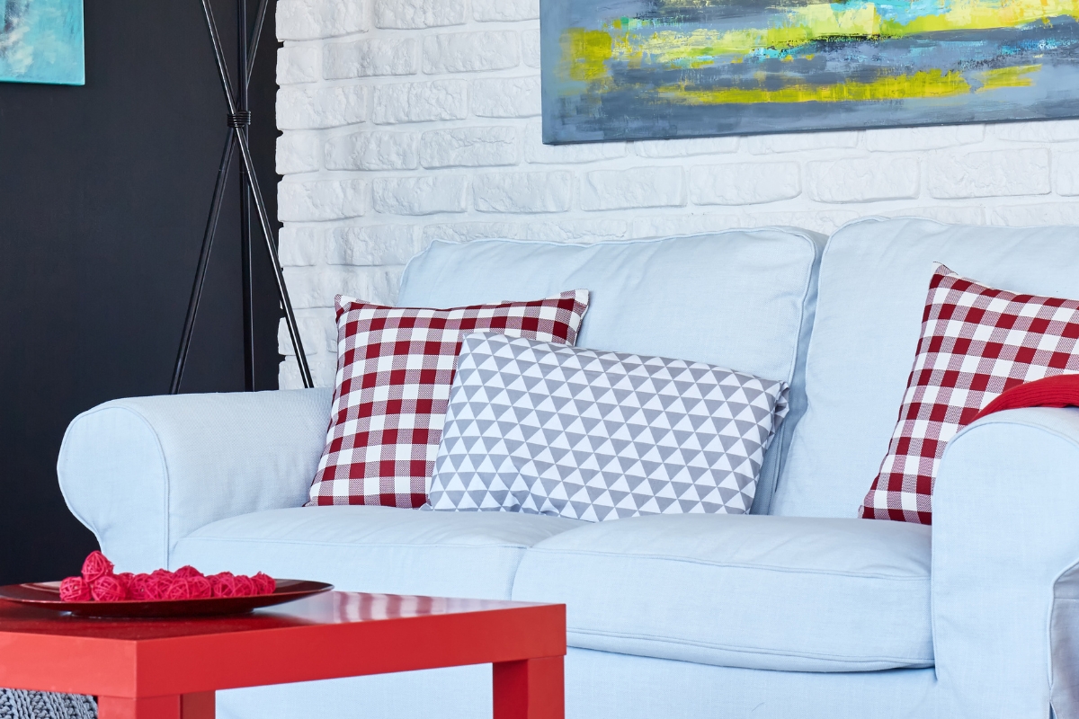Living room with linen curtains and lightweight summer textiles