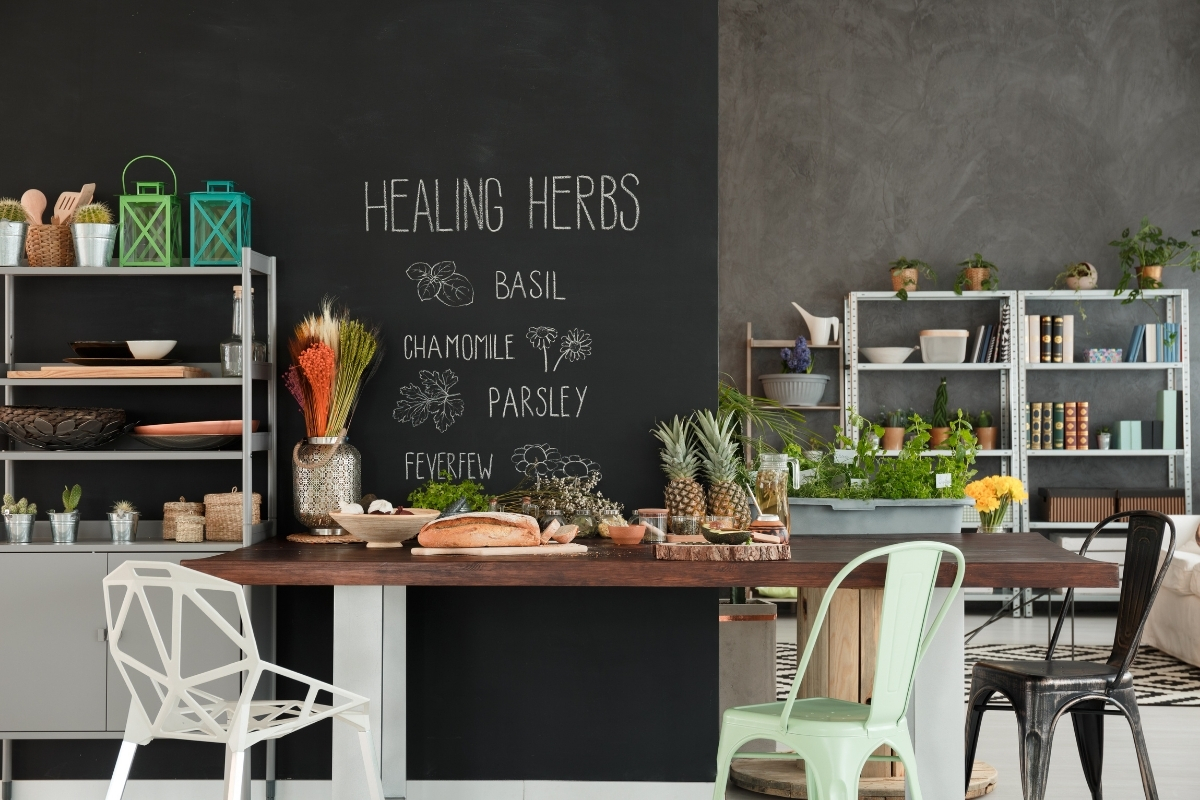 chalkboard kitchen wall used for weekly menus and grocery lists