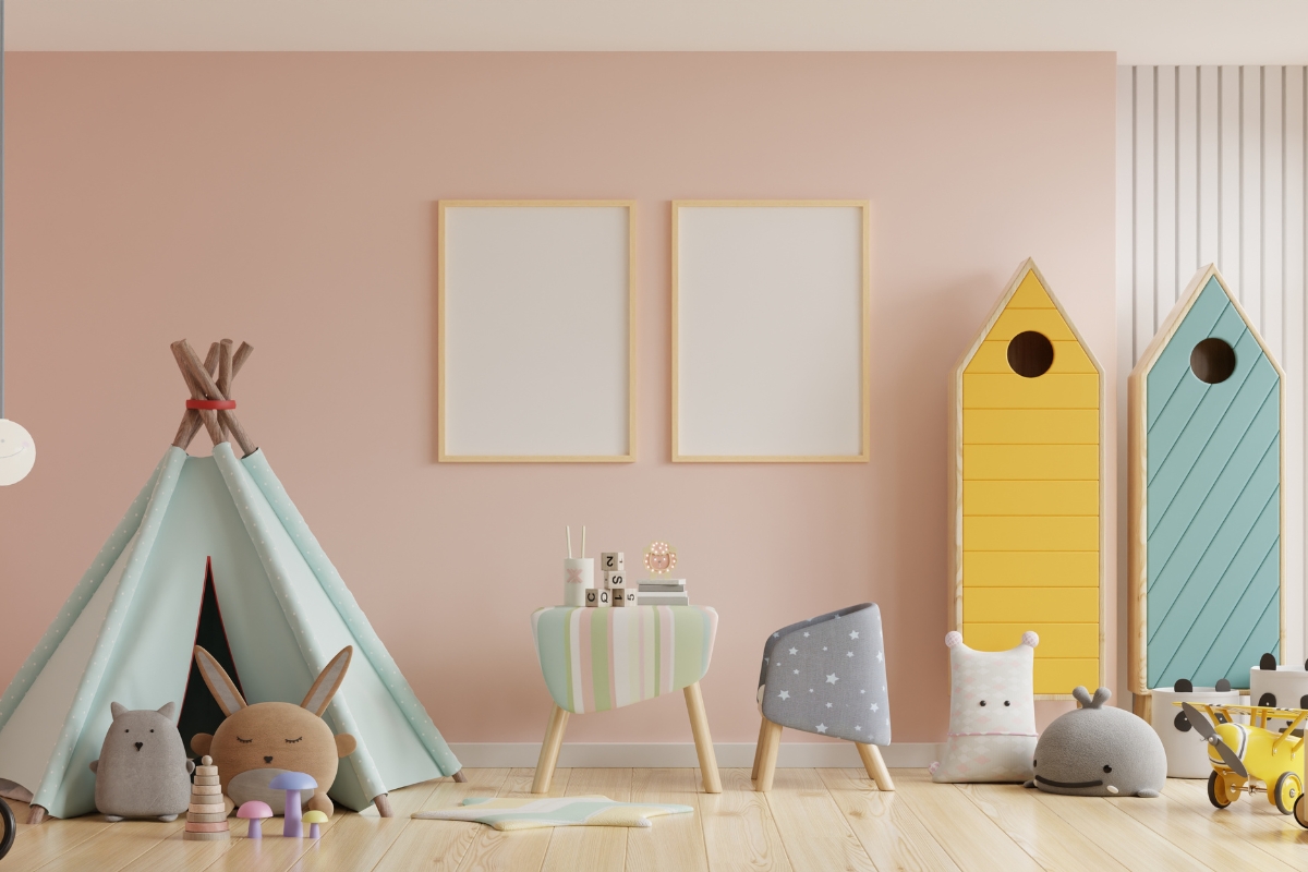 Kids room with clearly defined sleep, play, and storage zones