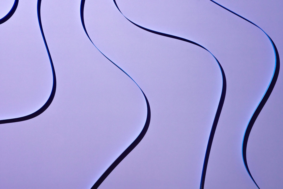 Curvy and sculptural furniture in a modern living room featuring a rounded sofa, sculptural armchair, and stylish accent table