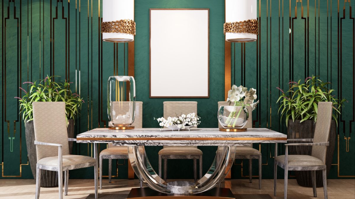 2026 modern dining room with round wood table and upholstered chairs