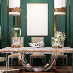 2026 modern dining room with round wood table and upholstered chairs