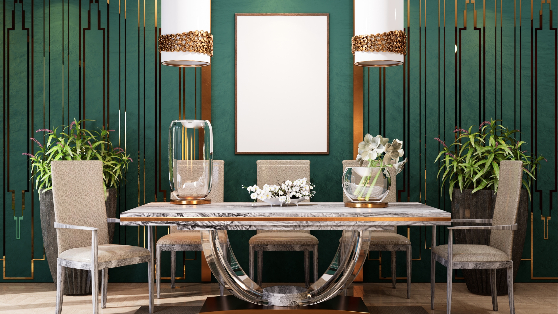 2026 modern dining room with round wood table and upholstered chairs