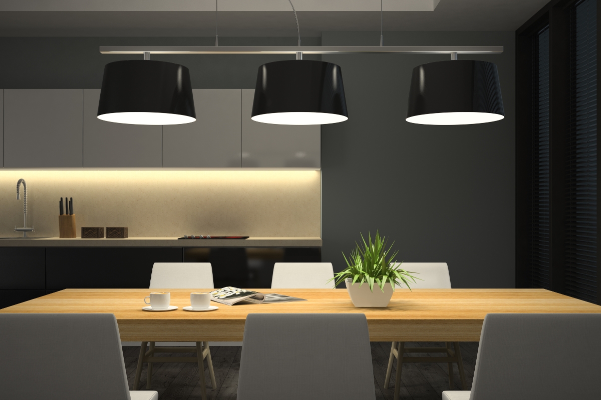 Living room ceiling with integrated LED strip lighting creating modern ambiance