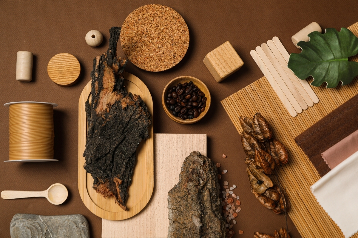 Living room with rattan and seagrass decor for summer interiors