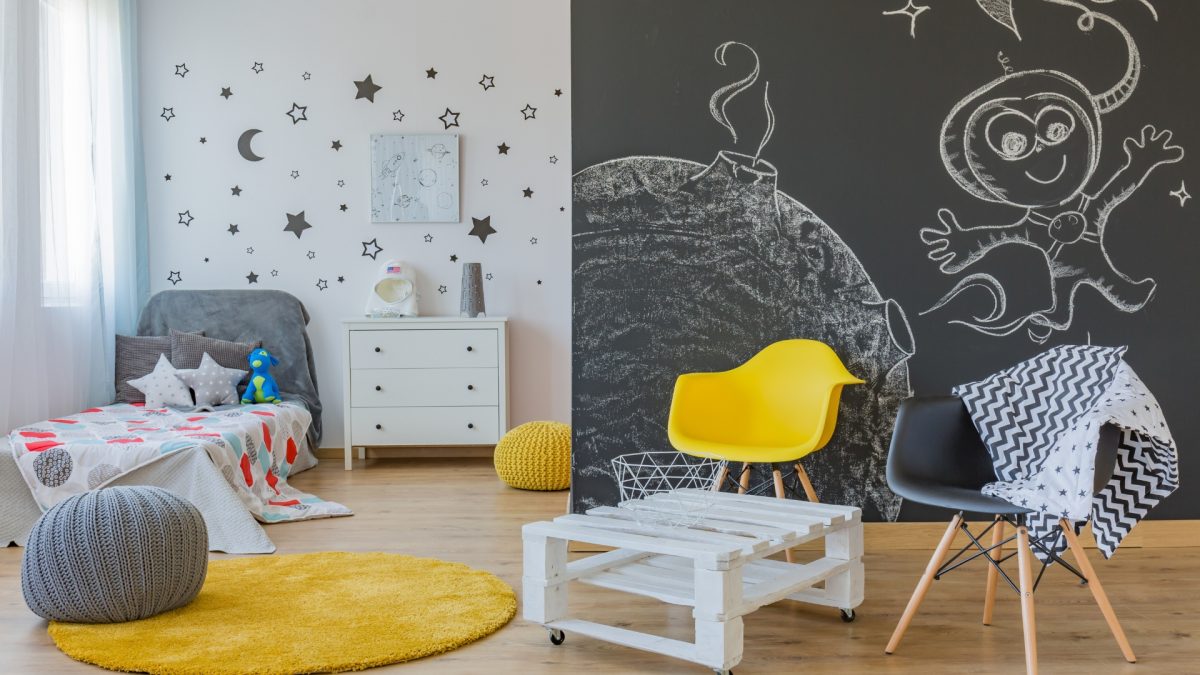 Modern kids room with multi-stage furniture and play zone – 2026 decor trend