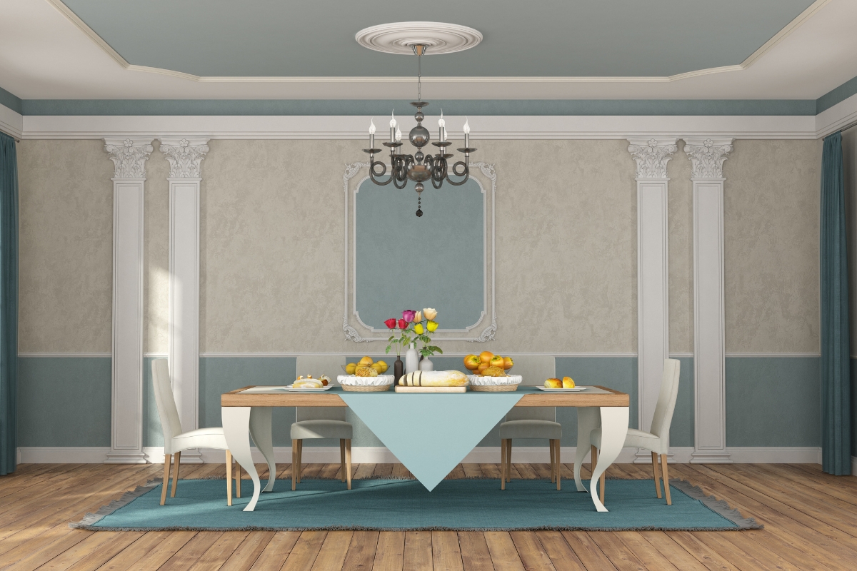 Small dining room with light, neutral, and layered colors for a cozy look