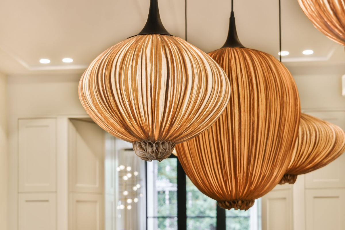 modern lighting fixture combining wood and metal materials