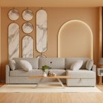 Cozy luxury living room with warm neutral tones and modern furniture (2026 trend)