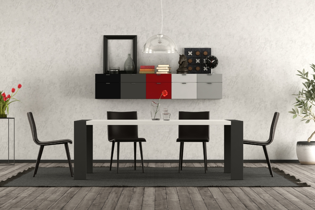 Multipurpose dining room furniture with storage bench and expandable table for small spaces