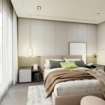 Smart bedroom design with layered lighting, hidden storage, and tech integration