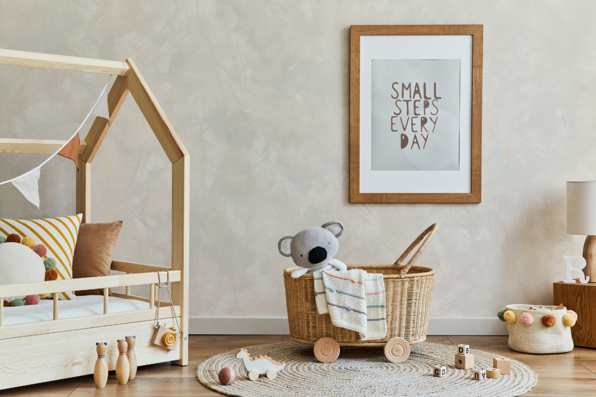 Neutral kids room with calm colors and timeless furniture