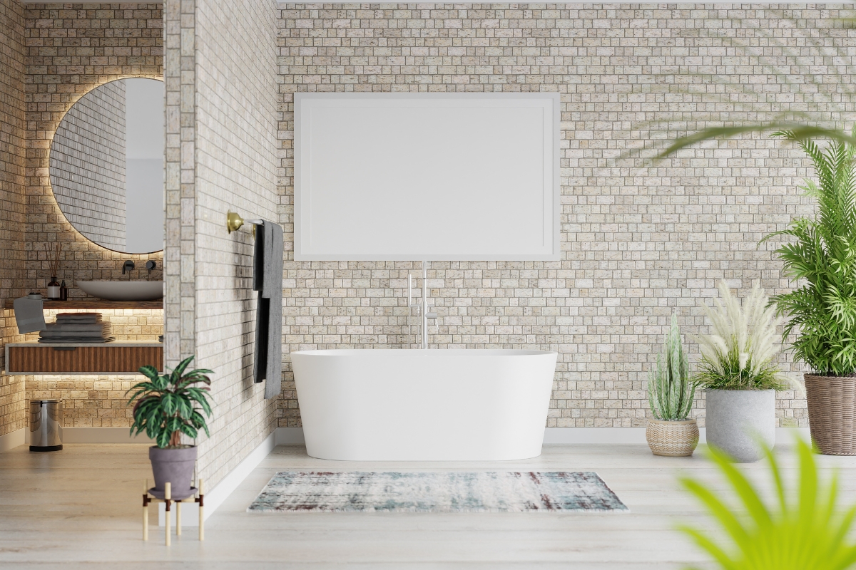 Textured bathroom tiles adding depth and interest to a modern bathroom