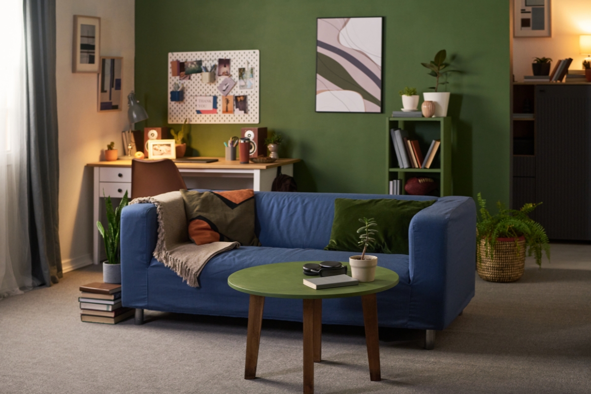Living room with a mix of vintage furniture, artisan decor, and personal accessories for a “collected not decorated” look