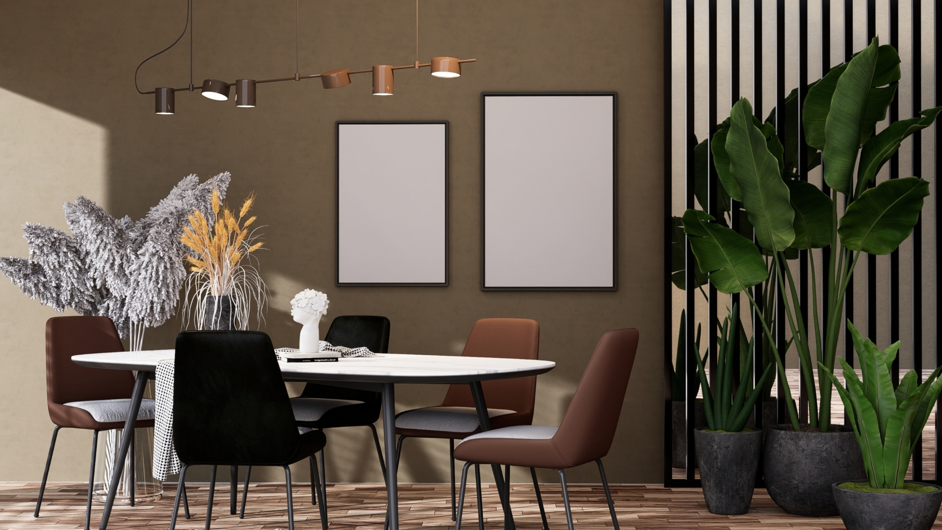 Dining table styled with warm winter colors and cozy textures