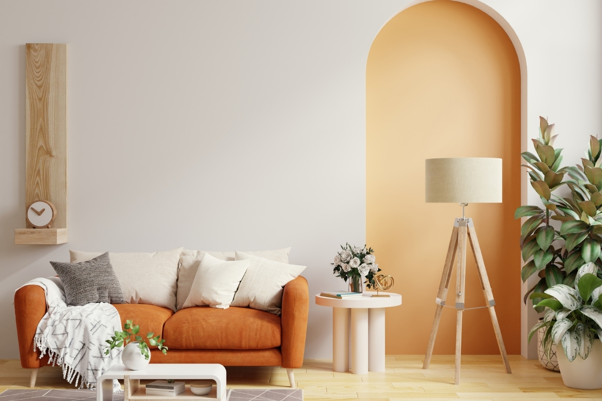 living room illuminated with warm tone bulbs replacing harsh white lighting