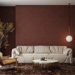 Cozy modern living room with warm color palette and statement furniture