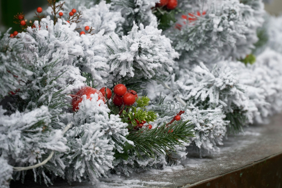 Winter home decor with natural elements like wooden accents, bare branches in a vase, and pinecones creating a calm and cozy indoor atmosphere.