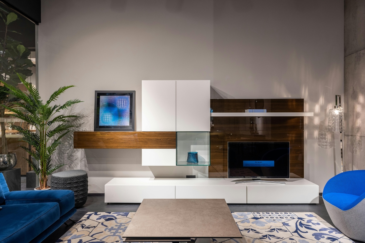 Bright accent chair added to neutral living room for trendy popStatement coffee table as a modern, trendy accent piece