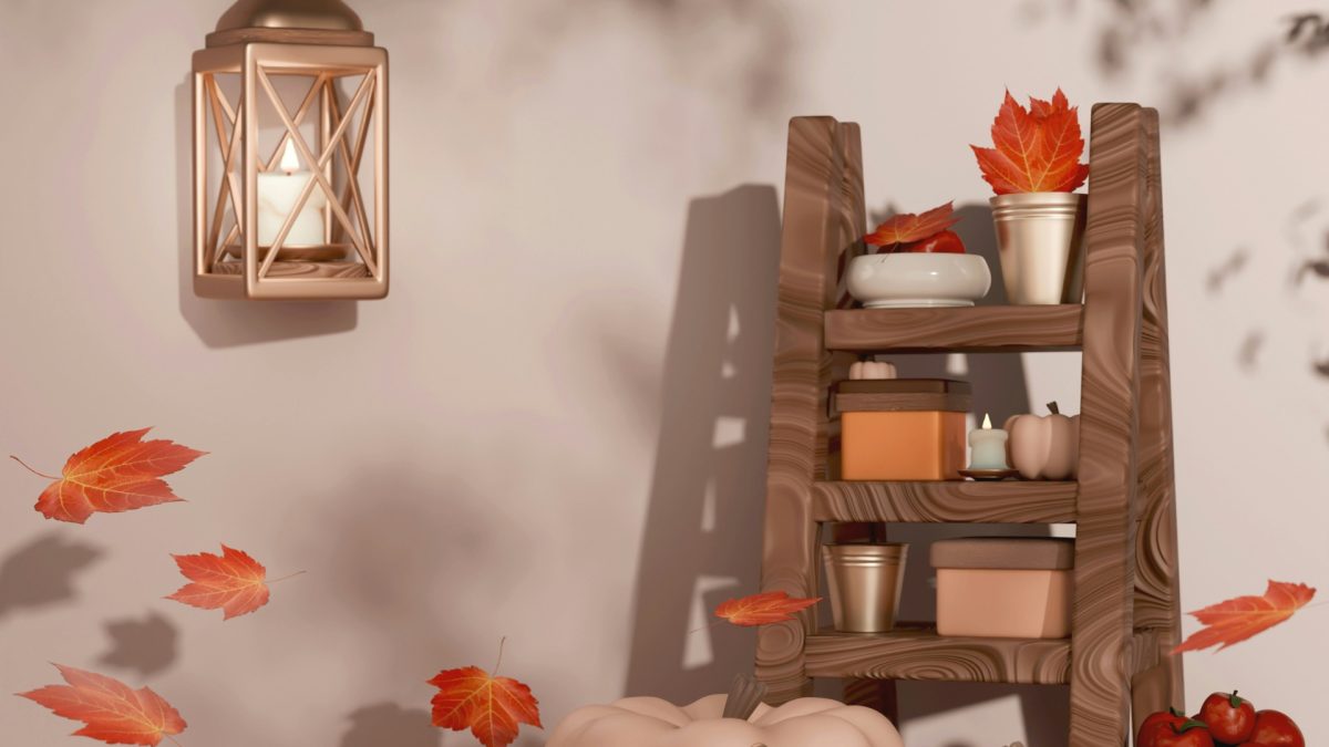 Cozy autumn living room with layered textiles, warm-toned cushions, wooden accents, and natural elements like dried flowers and baskets creating a welcoming fall interior.