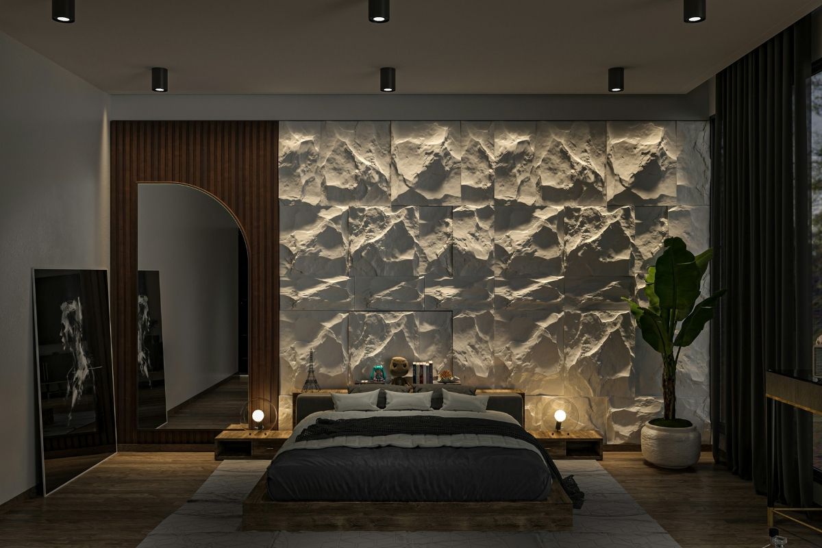 Large wall art placed above sofa on main living room feature wall