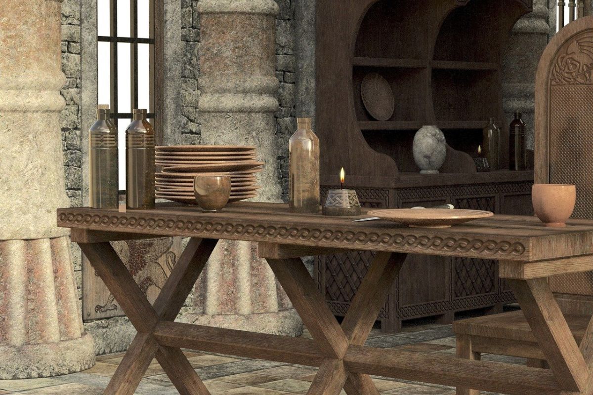 Modern dining room furniture with wooden table and chairs