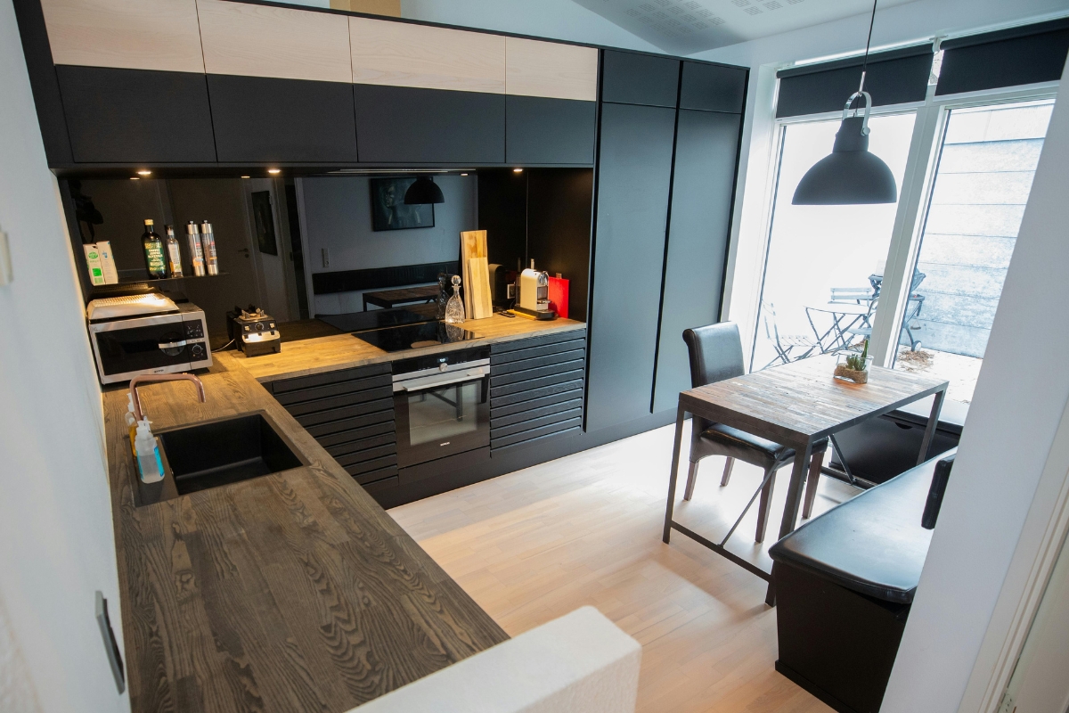 Living room furniture arranged with proper scale for space and functionCompact sofa fitting perfectly in a small apartment