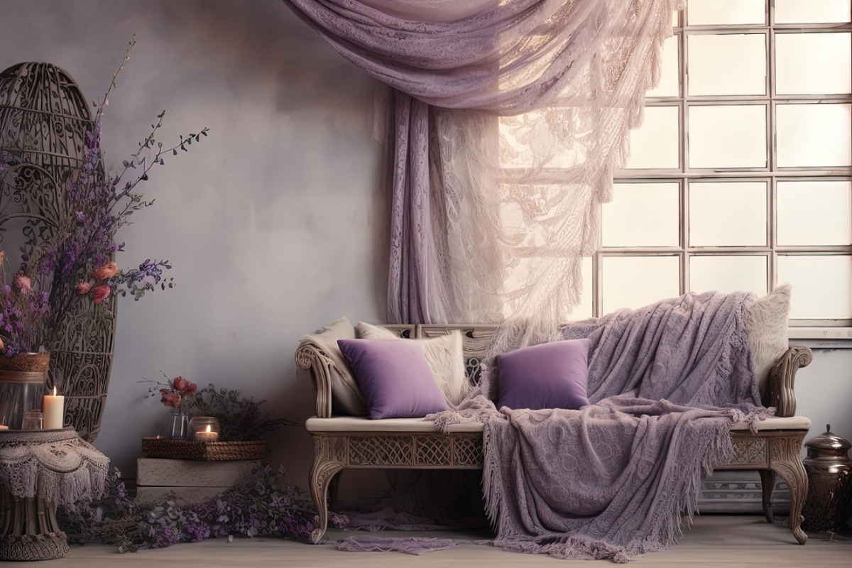 light curtain used as a living room divider creating private seating area in small apartment