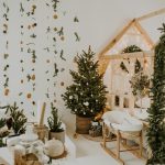 Living room styled for winter after Christmas with neutral tones, cozy throws, warm lighting, and minimal elegant decor creating a calm and inviting atmosphere.